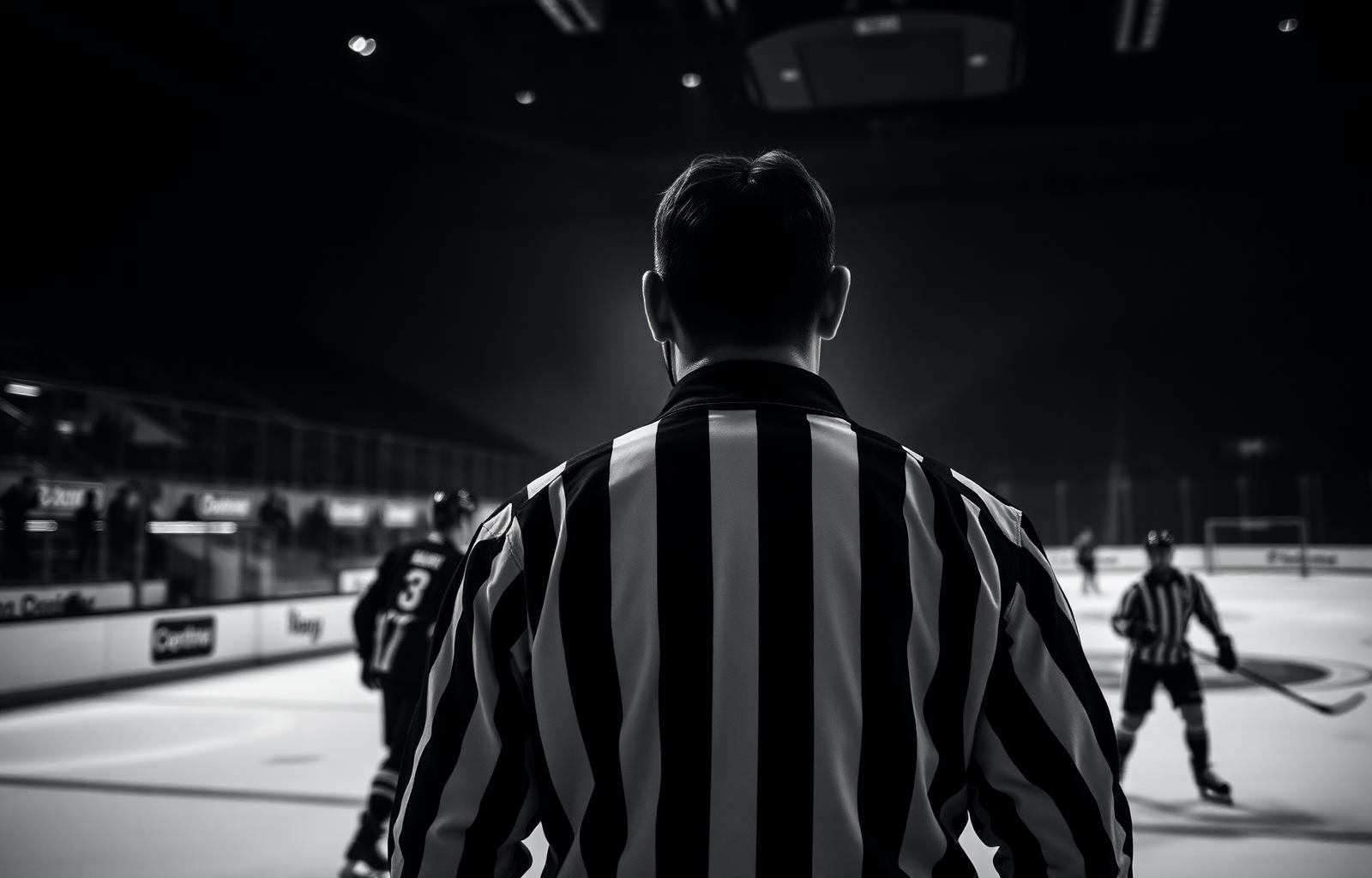 Referee officiating a game under stadium lights